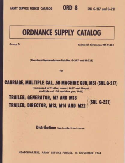 Ordnance Supply Catalog for Carriage, Multiple cal.50 Machine gun, M51