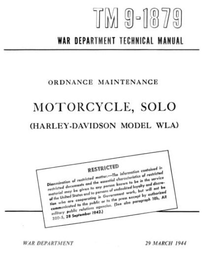 Harley Davidson Ordnance maintenance Motorcycle Solo (model WLA) (220 p.):