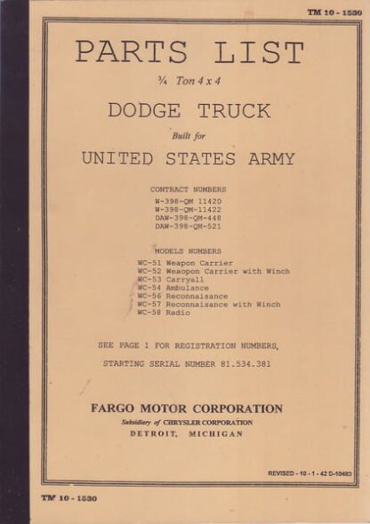 Dodge Parts list for 4x4 truck (270 p.)