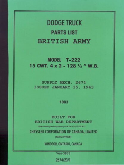 Dodge T222 15cwt, 4x2 parts list