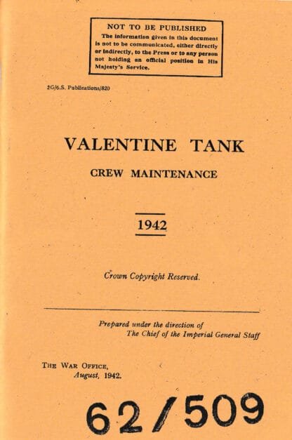 Valentine tank crew maintenance (26/GS/820) vehicle maintenace inspection booklet, like an AB413