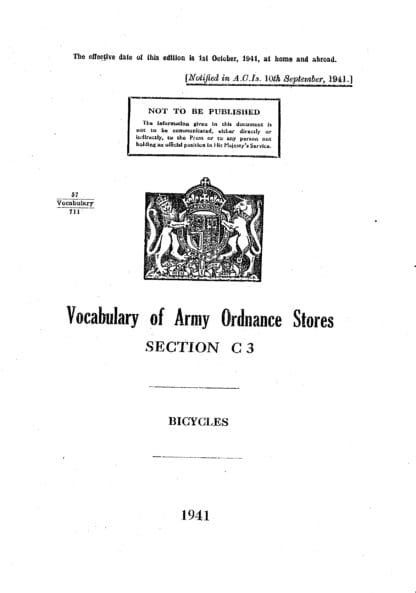 Vocabulary of Army Ordnance Stores, section C3: Bicycles (11 p.)