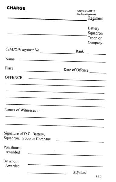 Army Form B 252: Charge sheet (pad of 25) - Robvanmeel.nl