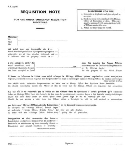 Army Form A 3686: Requisition form; set of 10