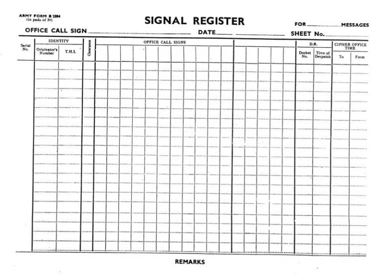 Army Form B 2504: Signal Office Register; Pad Of 25 - Robvanmeel.nl