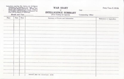 Army Form C 2118: War diary form; set of 10