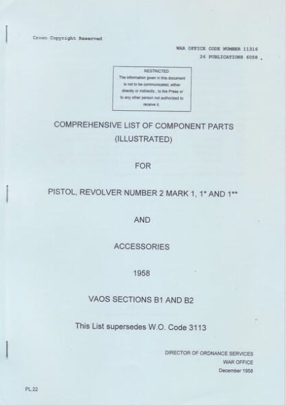 Comprehensive list of component parts for Pistol, revolver No. 2, Mk. 1, 1* & 1** (20 p.)