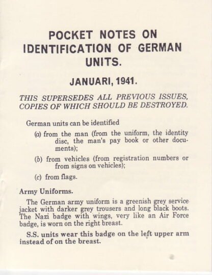 Pocket notes on Identification of German Units (7 p.)