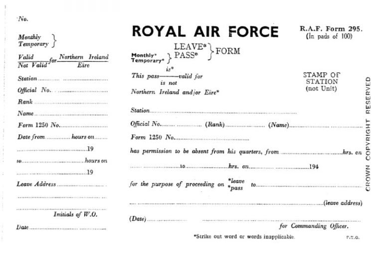 RAF leave/pass form (set of 10) Robvanmeel.nl