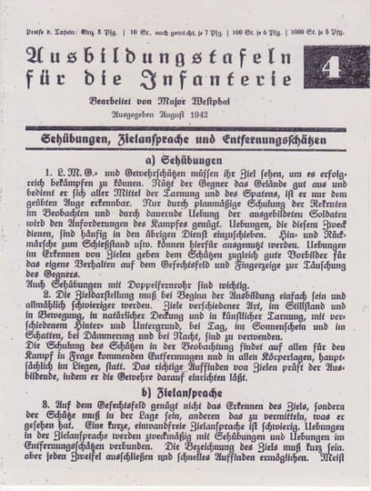 Voggenreiter Ausbildungstafeln für die Infanterie no. 4: Gehübungen, Zielansprache u. Entfernungsschatzen (4 p.)