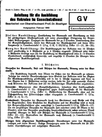 Voggenreiter: Anleitung  für die Ausbildung des Rekruten im Gasschutzdienst (4 p.)