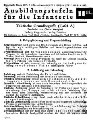 Voggenreiter Ausbildungstafeln für die Infanterie no. 11/11a: Gehübungen, Zielansprache u. Entfernungsschatzen (4 p.)
