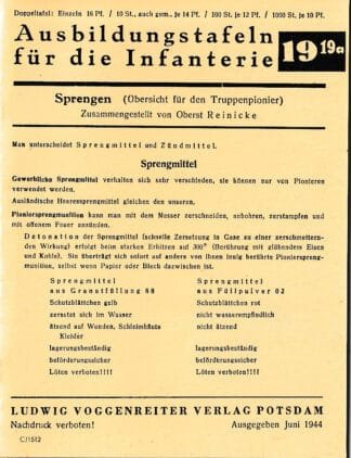 Voggenreiter Ausbildungstafeln für die Infanterie no. 19/19a: Sprengmittel (10 p.)