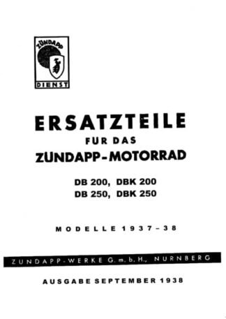 Zündapp Motorrad DB u. DBK 200 u.250 Ersatzteile (63 p.)