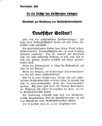 Merkblatt zur Verhütung von Geschlechtskrankheite (2 p.)