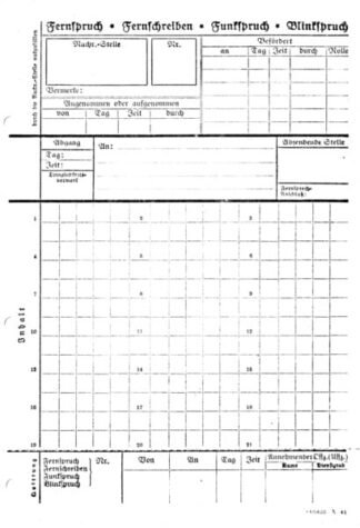 German form: Fernspruch, Fernschreiben, Funkspruch melde formular (set of 10)