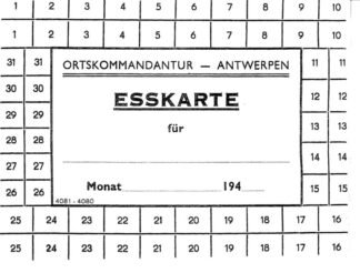 German form: Esskarte Ortskommandatur Antwerpen  (muntgroen)