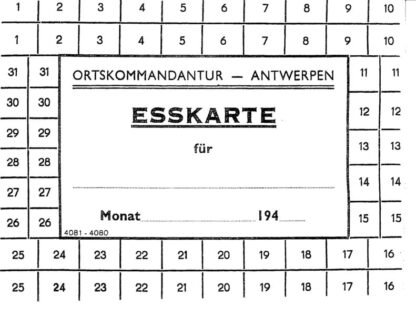 German form: Esskarte Ortskommandatur Antwerpen  (muntgroen)