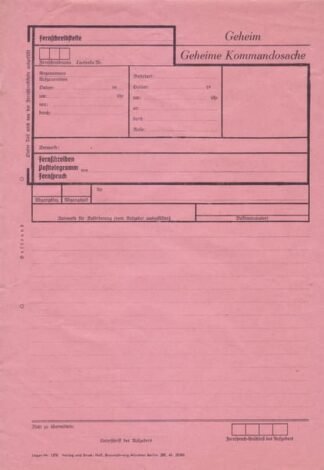 German form: Geheime Kommandosache (in pink) set of 5