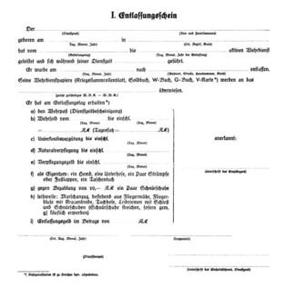 German form: Luftwaffe Entlassungsschein (5 p.)