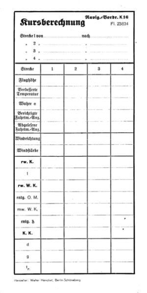 German form: Luftwaffe: Kursberechnung: Auswertung von Eigenpeilungen (set of 10)