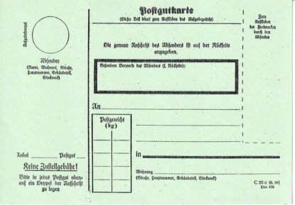German form: Postgutkarte (set of 5)
