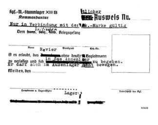 German form: Stammlager XIII B Ausweis