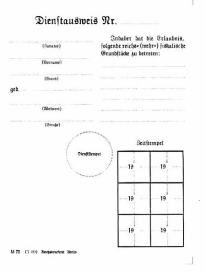 German form: Dienstausweiss (set of 3)