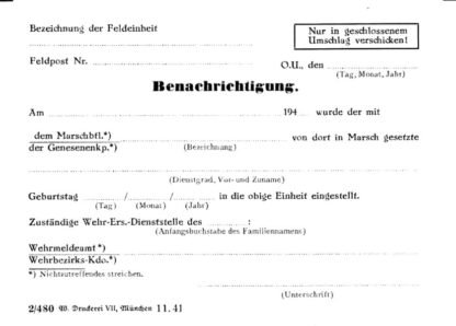 German form: Benachrichtigung (set of 10)