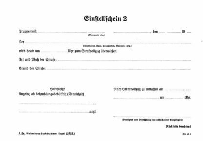 German form: Einstellschein 2 (set of 10) A5