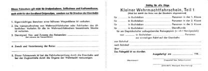 German form: Kleiner Wehrmachtfahrschein (Teil 1 u. 2) set of 10