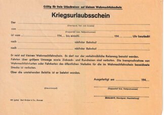 German form: Kriegsurlaubschein  (set of 10)