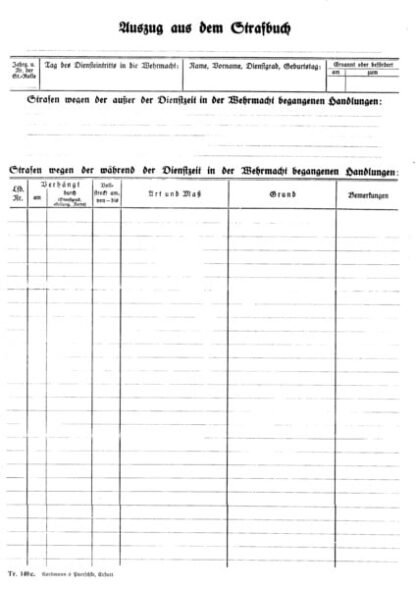 German form: Auszug aus dem Strafbuch (set of 10)